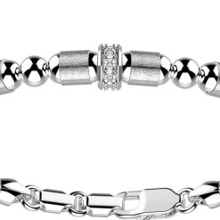 Bracelets | Zancan Gioielli Zancan Silver Beads Bracelet With Satin Finish Inserts And White Stones. Classique