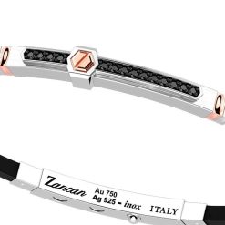 Bracelets | Zancan Gioielli Zancan Silver Bracelet With 18K Gold Inserts, Stones And Silicone. 19