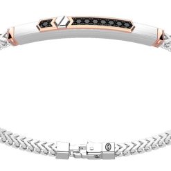 Bracelets | Zancan Gioielli Zancan Silver Bracelet With Tag And Rose Gold Inserts And Black Stones.