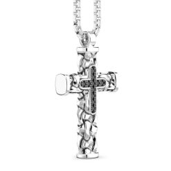 Colliers | Zancan Gioielli Zancan Silver Necklace With Cross Pendant And Black Stones.