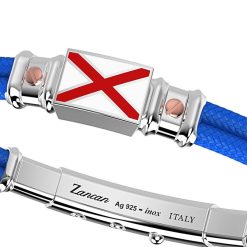 Bracelets | Zancan Gioielli Zancan Kevlar Bracelet With Lacquered Silver Nautical Flag And Rose Gold Screws. Bleu Clair