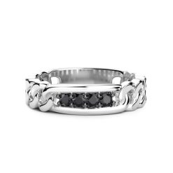 Bagues | Zancan Gioielli Zancan Silver Band Ring With Black Stones. 18