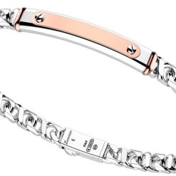 Bracelets | Zancan Gioielli Zancan Silver Curb Chain Bracelet With Tag And Rose Gold Inserts.