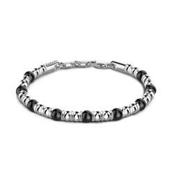 Bracelets | Zancan Gioielli Zancan Soft Bracelet With Silver Beads And Hard Natural Stones. Noir