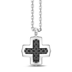 Colliers | Zancan Gioielli Zancan Silver Necklace With Greek Cross Pendant And Black Stones.