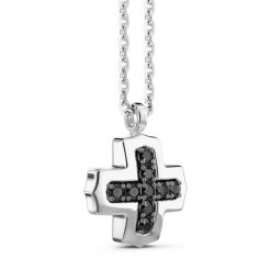 Colliers | Zancan Gioielli Zancan Silver Necklace With Greek Cross Pendant And Black Stones.