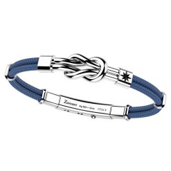 Bracelets | Zancan Gioielli Zancan Kevlar Bracelet With Flat Silver Knot. Bleu Aviateur