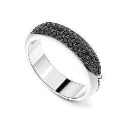 Bagues | Zancan Gioielli Zancan Silver Band Ring With Black Stones. 18