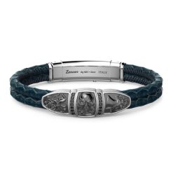 Bracelets | Zancan Gioielli Zancan Leather Bracelet With Tag And Skull. Bleu