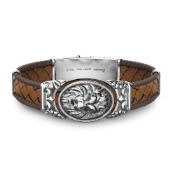 Bracelets | Zancan Gioielli Zancan Silver And Leather Bracelet With Lion. Marron