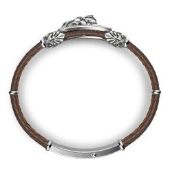 Bracelets | Zancan Gioielli Zancan Silver And Leather Bracelet With Lion. Marron