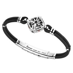 Bracelets | Zancan Gioielli Zancan Kevlar Bracelet With Silver Wind Rose And Black Stone.