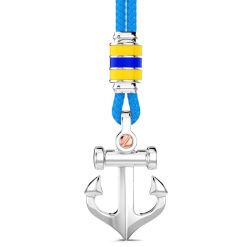 Colliers | Zancan Gioielli Zancan Kevlar Necklace With Silver Pendant And Anchor. Bleu Clair