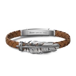 Bracelets | Zancan Gioielli Zancan Silver And Leather Bracelet With Feather. Marron