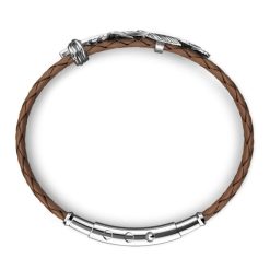 Bracelets | Zancan Gioielli Zancan Silver And Leather Bracelet With Feather. Marron