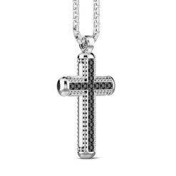 Colliers | Zancan Gioielli Zancan Silver Necklace With Cross Pendant And Black Stones.