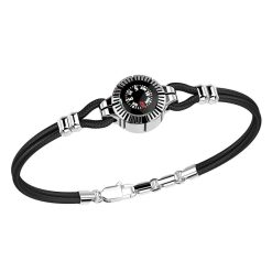 Bracelets | Zancan Gioielli A Zancan Silver And Black Kevlar Bracelet With A Compass On A Black Background. 19