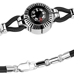 Bracelets | Zancan Gioielli A Zancan Silver And Black Kevlar Bracelet With A Compass On A Black Background. 19