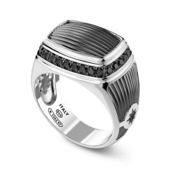 Bagues | Zancan Gioielli Zancan Silver Signet Ring With Black Stones. 18