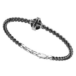 Bracelets | Zancan Gioielli Zancan Silver Bracelet With Spheres And Greek Cross. Placage Rhodium Noir