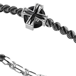 Bracelets | Zancan Gioielli Zancan Silver Bracelet With Spheres And Greek Cross. Placage Rhodium Noir