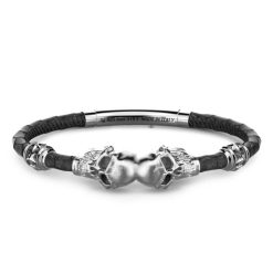 Bracelets | Zancan Gioielli Zancan Leather Bracelet With Skulls. Noir