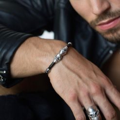 Bracelets | Zancan Gioielli Zancan Leather Bracelet With Skulls. Noir