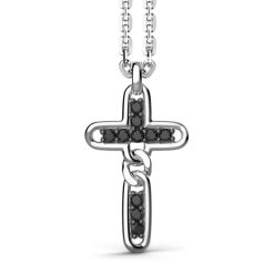 Colliers | Zancan Gioielli Zancan Silver Necklace With Cross Pendant And Black Stones.