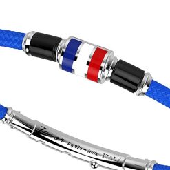 Bracelets | Zancan Gioielli Zancan Kevlar Bracelet With Lacquered Silver Nautical Flag. Bleu Clair