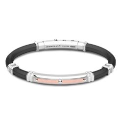 Bracelets | Zancan Gioielli Zancan Black Silicone Bracelet With Silver Tag And Rose Gold Details.