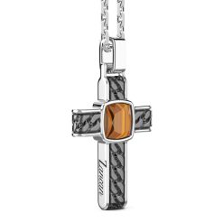 Colliers | Zancan Gioielli Silver Necklace With Cross Pendant And Square Tiger'S Eye.