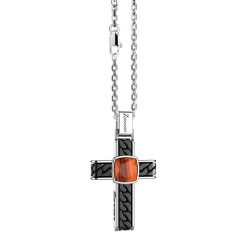 Colliers | Zancan Gioielli Silver Necklace With Cross Pendant And Square Tiger'S Eye.