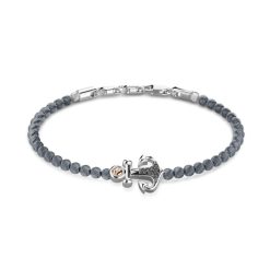 Bracelets | Zancan Gioielli Zancan Soft Bracelet With Silver Beads, Anchor And Black Stones. 19