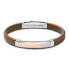 Bracelets | Zancan Gioielli Zancan Black Silicone Bracelet With Silver Tag And Rose Gold Details. Marron