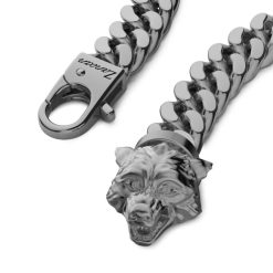 Bracelets | Zancan Gioielli Zancan Silver Curb Chain Bracelet With Wolf Head Closure.