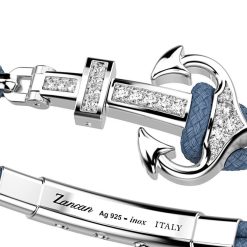 Bracelets | Zancan Gioielli Zancan Kevlar Bracelet With Silver Anchor And Colored Stones. Bleu Aviateur