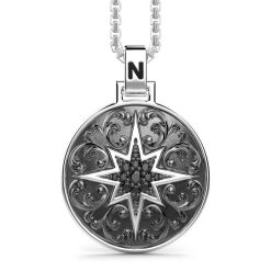 Colliers | Zancan Gioielli Zancan Silver Necklace With Wind Rose Pendant And Black Stones.