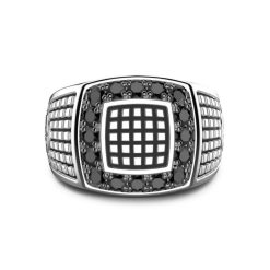 Bagues | Zancan Gioielli Zancan Silver Signet Ring With Black Stones. 18