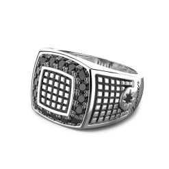 Bagues | Zancan Gioielli Zancan Silver Signet Ring With Black Stones. 18