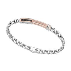 Bracelets | Zancan Gioielli Zancan Silver Curb Chain Bracelet With Tag And Rose Gold Inserts And Black Stones.