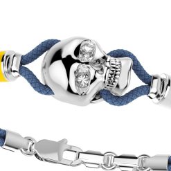 Bracelets | Zancan Gioielli Zancan Kevlar Bracelet With Silver Skull And Nautical Flags. Bleu Aviateur