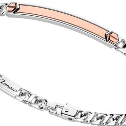 Bracelets | Zancan Gioielli Zancan Silver Curb Chain Bracelet With Tag And Rose Gold Inserts.