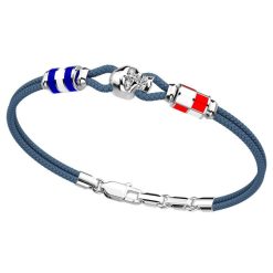 Bracelets | Zancan Gioielli Zancan Kevlar Bracelet With Silver Skull And Nautical Flags. Bleu Aviateur