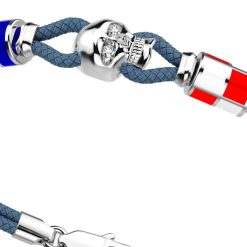 Bracelets | Zancan Gioielli Zancan Kevlar Bracelet With Silver Skull And Nautical Flags. Bleu Aviateur