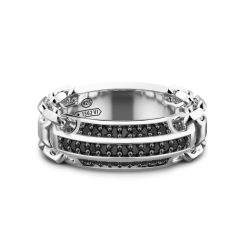 Bagues | Zancan Gioielli Zancan Silver Band Ring With Black Stones. 18