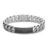 Bracelets | Zancan Gioielli Zancan Broad Silver Curb Chain Bracelet With Striated Finish And Tag With Black Stones.