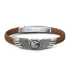 Bracelets | Zancan Gioielli Zancan Bracelet Made From Silver And Leather With Eagle. Marron