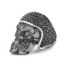 Bagues | Zancan Gioielli Zancan Burnished Silver Biker Skull Ring With Black Stones. 18