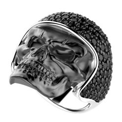 Bagues | Zancan Gioielli Zancan Burnished Silver Biker Skull Ring With Black Stones. 18