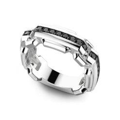 Bagues | Zancan Gioielli Zancan Silver Band Ring With Black Stones. 18